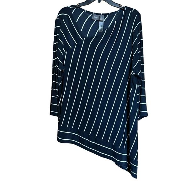 Chicos Travelers Tunic Top Womens XL Multicolor Stripe Acetate Slinky Blouse - Picture 1 of 9